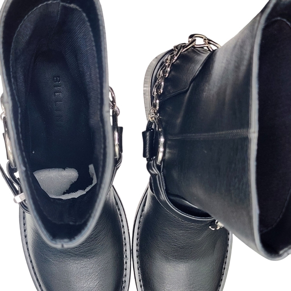 NWOT Billini Oskar Chain Moto Boots Black Size 7 🖤 Edgy Chic Winter Staple - Picture 9 of 10